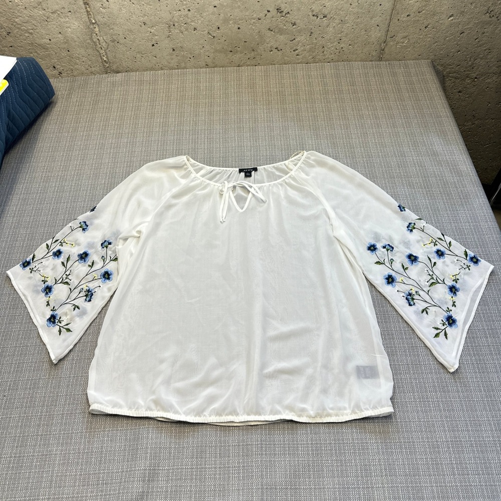 Cottagecore Embroidered‎ Floral Peasant Top Large White Boho Fairy Romantic